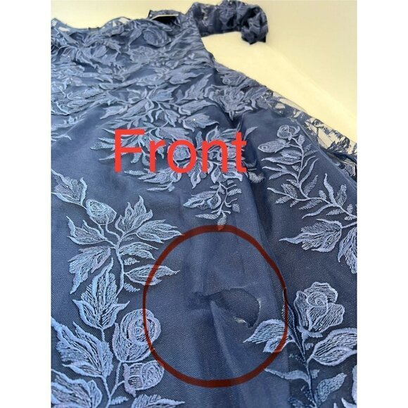 New La Femme Size 14 Lace V Neck A-line Dress Gown - 28053 Navy *rip, stain* - Picture 4 of 16